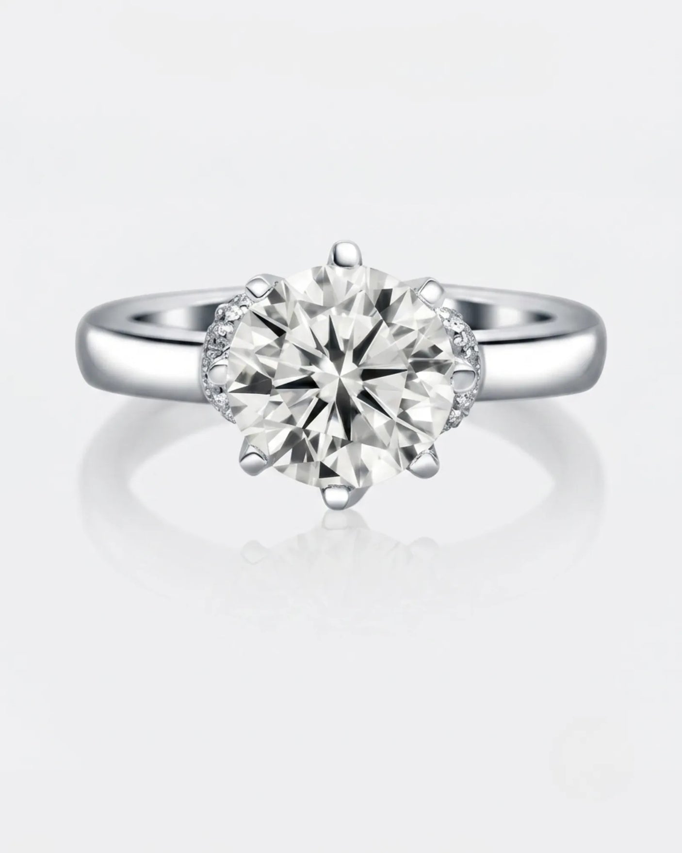 Luxury round moissanite solitaire with vintage white gold basket and refined profile | SARATTI.