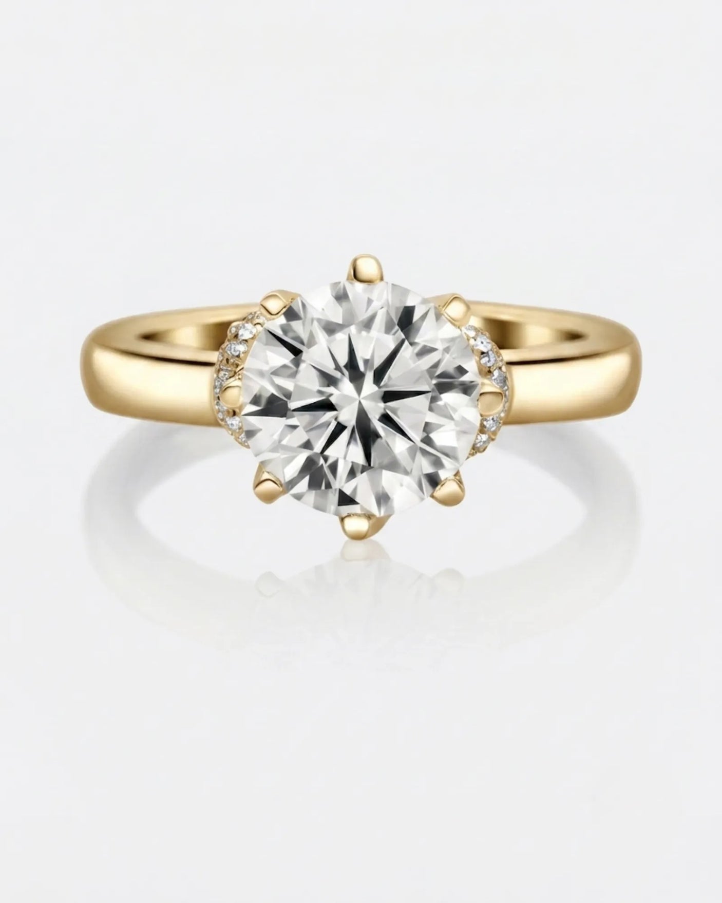 Luxury round moissanite solitaire with vintage yellow gold basket and refined profile | SARATTI