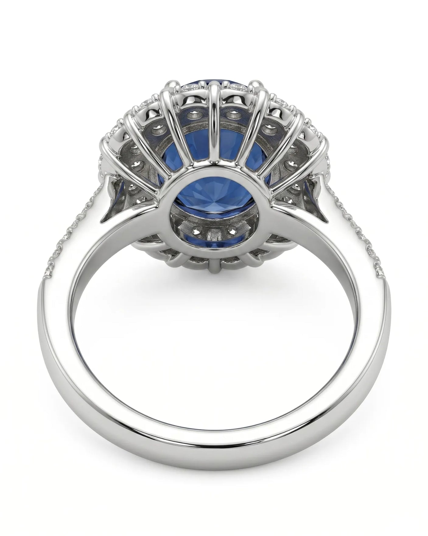 Luxury royal blue sapphire diamond ring crafted in polished 18K white gold - SARATTI