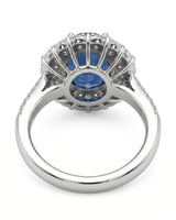 Luxury royal blue sapphire diamond ring crafted in polished 18K white gold - SARATTI