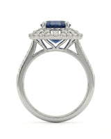 Luxury royal blue sapphire diamond ring crafted in polished 18K white gold | SARATTI