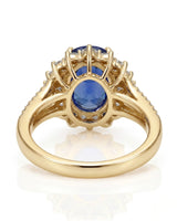 Luxury royal blue sapphire diamond ring crafted in rich 18K yellow gold - SARATTI
