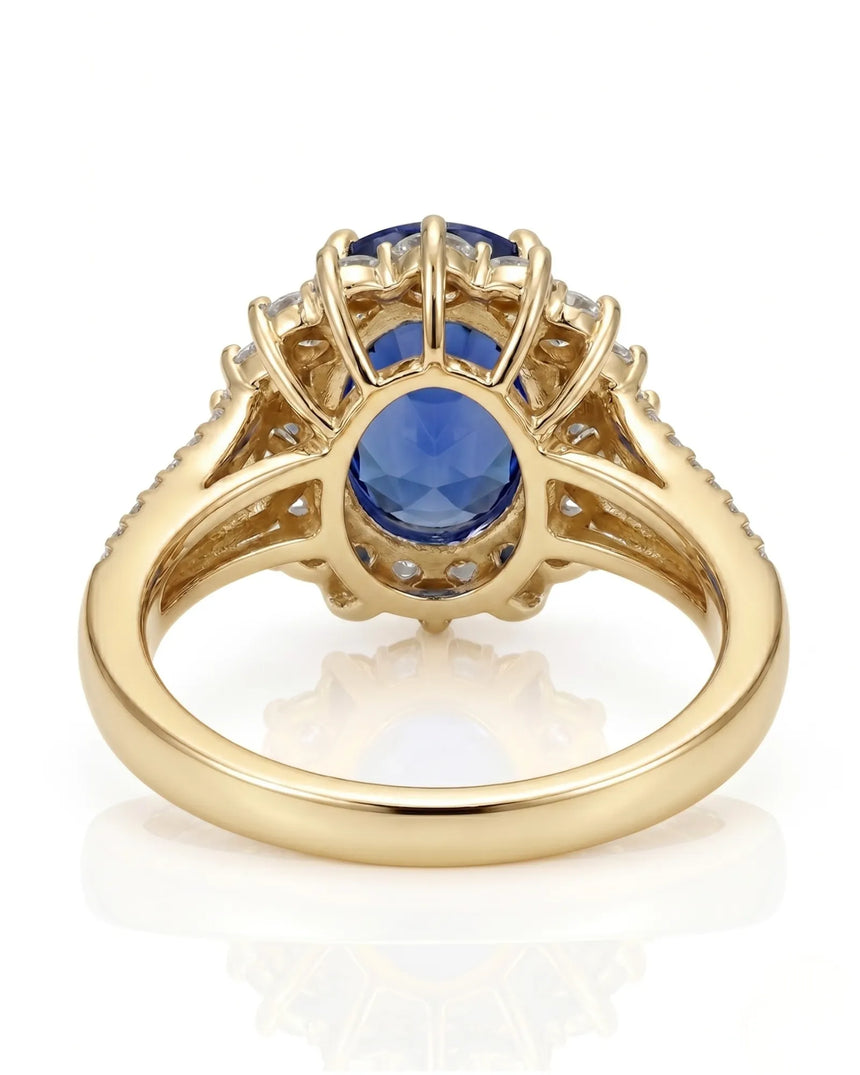 Luxury royal blue sapphire diamond ring crafted in rich 18K yellow gold - SARATTI