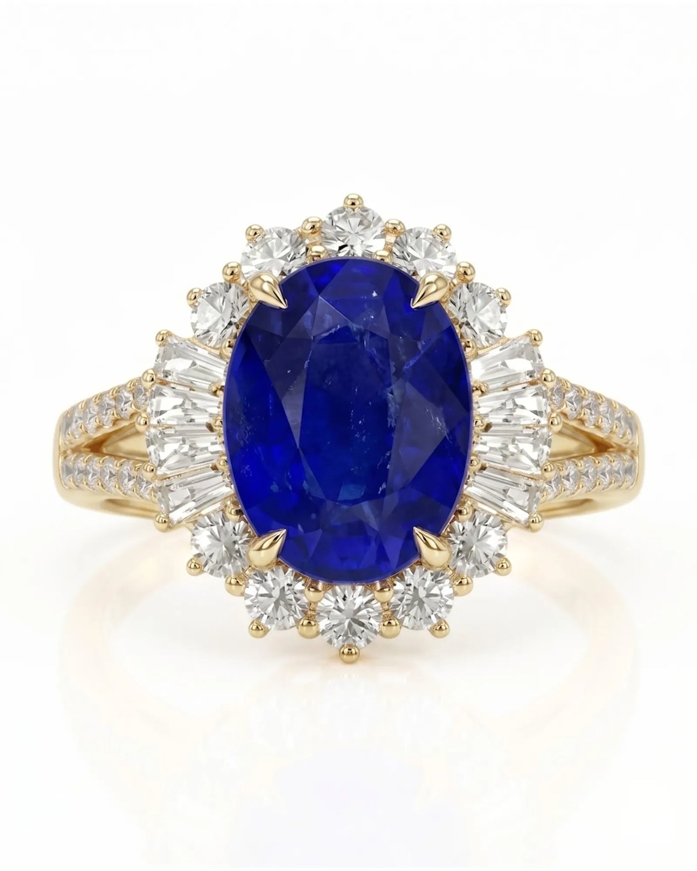 Luxury royal blue sapphire diamond ring crafted in rich 18K yellow gold | SARATTI