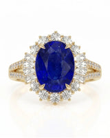 Luxury royal blue sapphire diamond ring crafted in rich 18K yellow gold | SARATTI