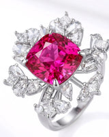 Luxury rubellite tourmaline and diamond ring in white gold with high-jewelry floral design | SARATTI
