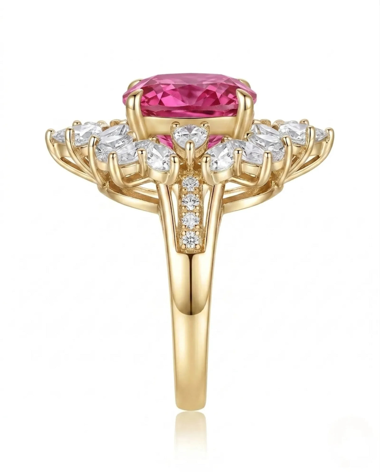 Luxury rubellite tourmaline and diamond ring in yellow gold with high-jewelry floral design | SARATTI