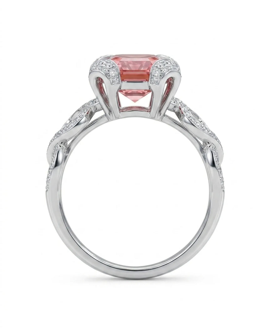 Luxury rubellite tourmaline and diamond statement ring in polished 18K white gold - SARATTI