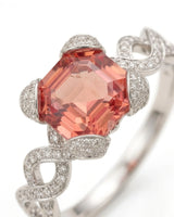Luxury rubellite tourmaline and diamond statement ring in polished 18K white gold | SARATTI