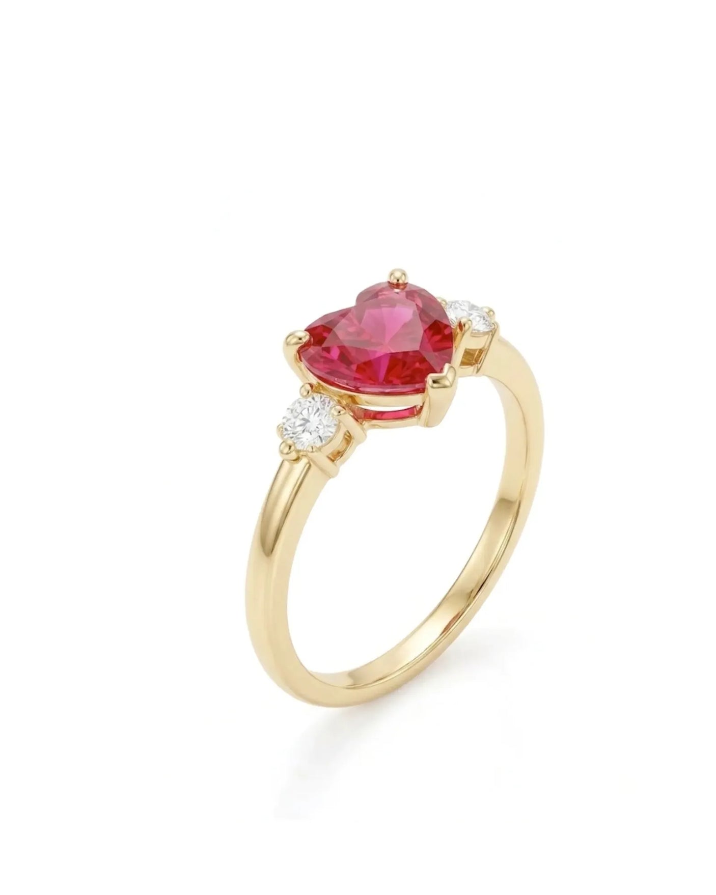 Luxury ruby and diamond three-stone ring for meaningful gifting in 18K Yellow Gold | SARATTI