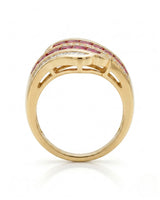 Luxury ruby fashion ring with mixed diamonds in polished yellow gold -- SARATTI
