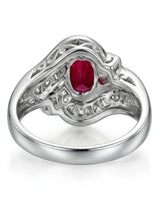 Luxury ruby ring with layered baguette diamond architecture and platinum craftsmanship | SARATTI