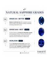 Luxury sapphire and baguette diamond ring with heirloom sunburst design in 18K white gold - SARATTI