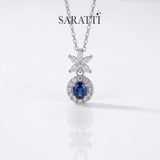 Luxury sapphire pendant necklace close-up detail | SARATTI
