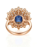 Luxury sapphire statement ring with diamond halo in 18K rose gold - SARATTI