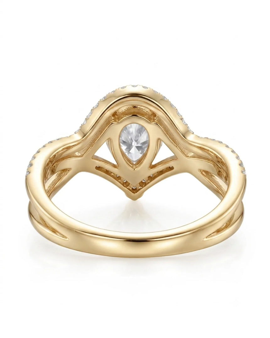 Luxury sculptural moissanite bridal set with layered bands crafted in rich 18K yellow gold | SARATTI