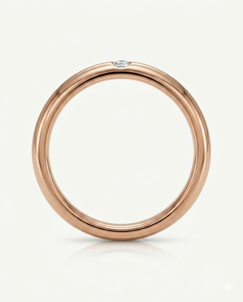 Luxury single diamond wedding ring in 18K Rose Gold -- SARATTI