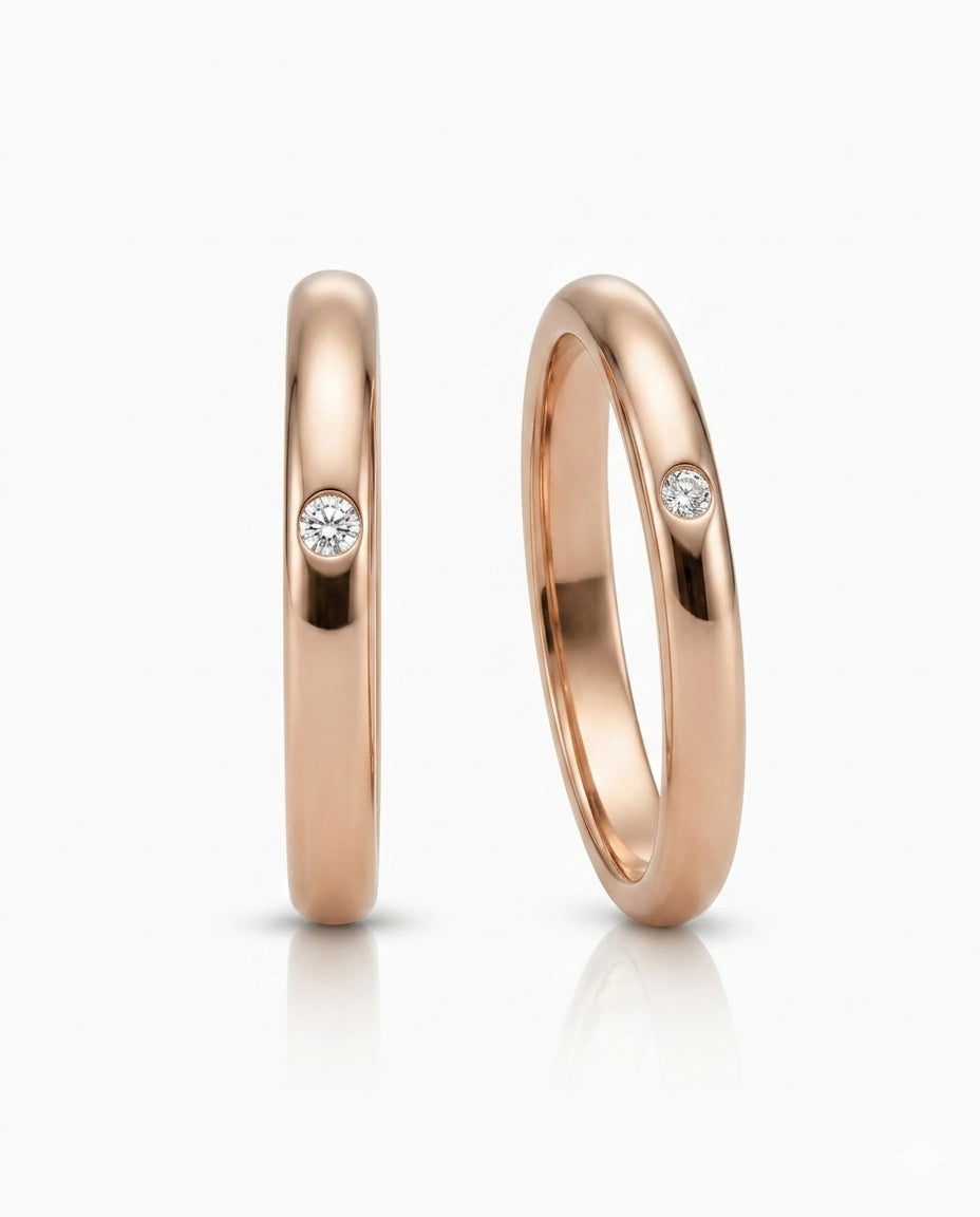 Luxury single diamond wedding ring in 18K Rose Gold - SARATTI