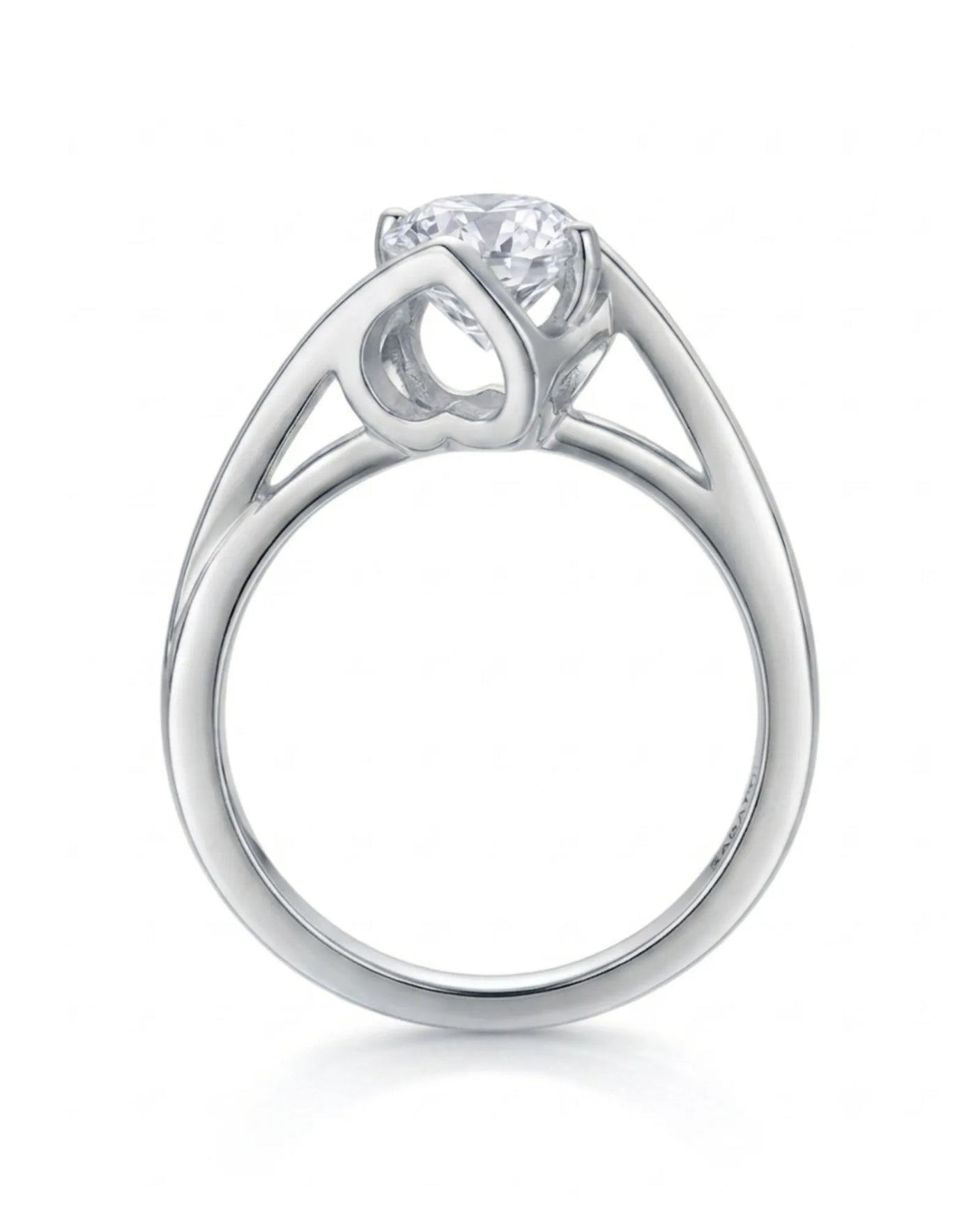 Luxury solitaire moissanite ring with avant-garde curves and refined 18K white gold craftsmanship - SARATTI