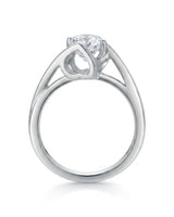Luxury solitaire moissanite ring with avant-garde curves and refined 18K white gold craftsmanship - SARATTI