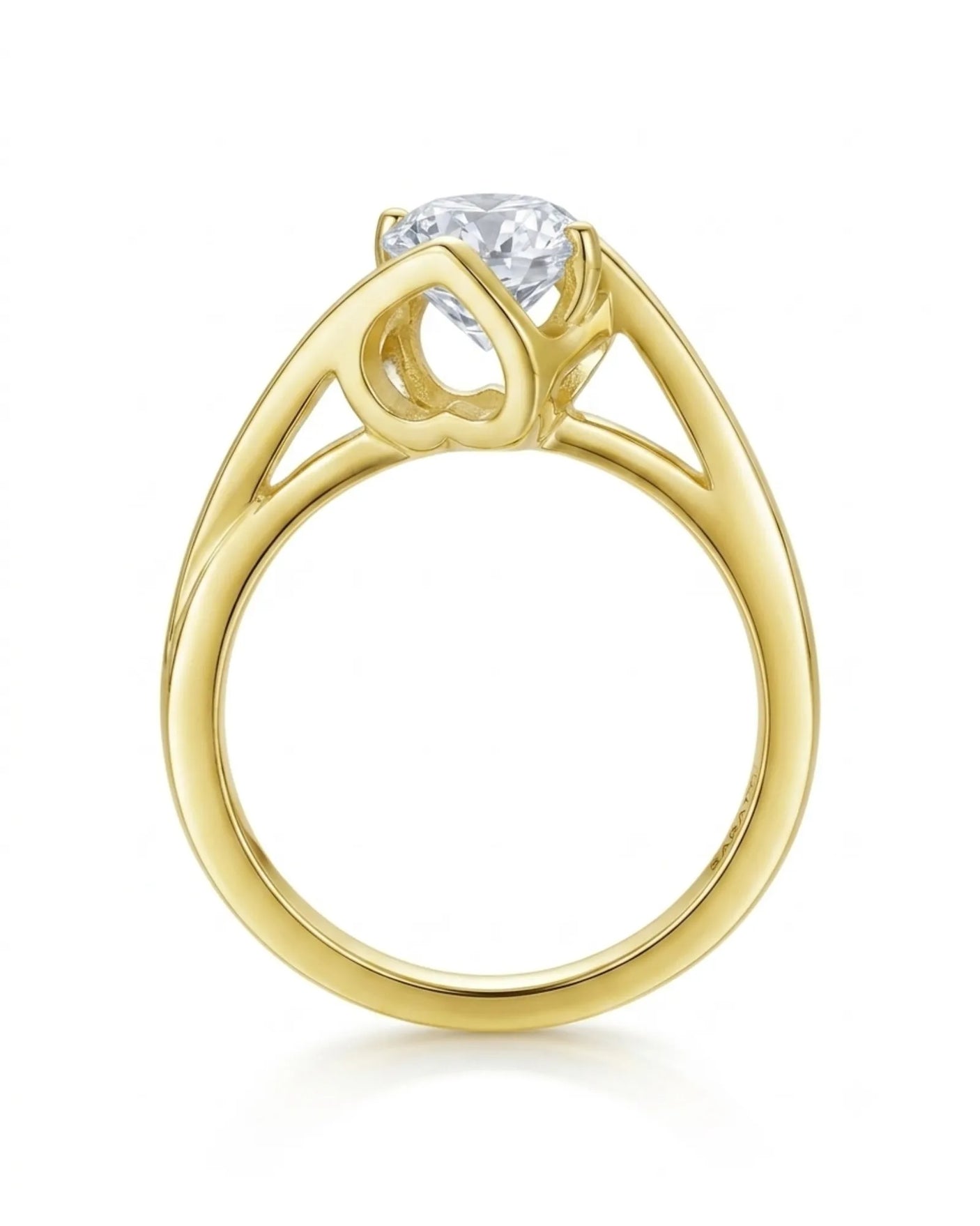 Luxury solitaire moissanite ring with avant-garde curves and rich 18K yellow gold craftsmanship | SARATTI