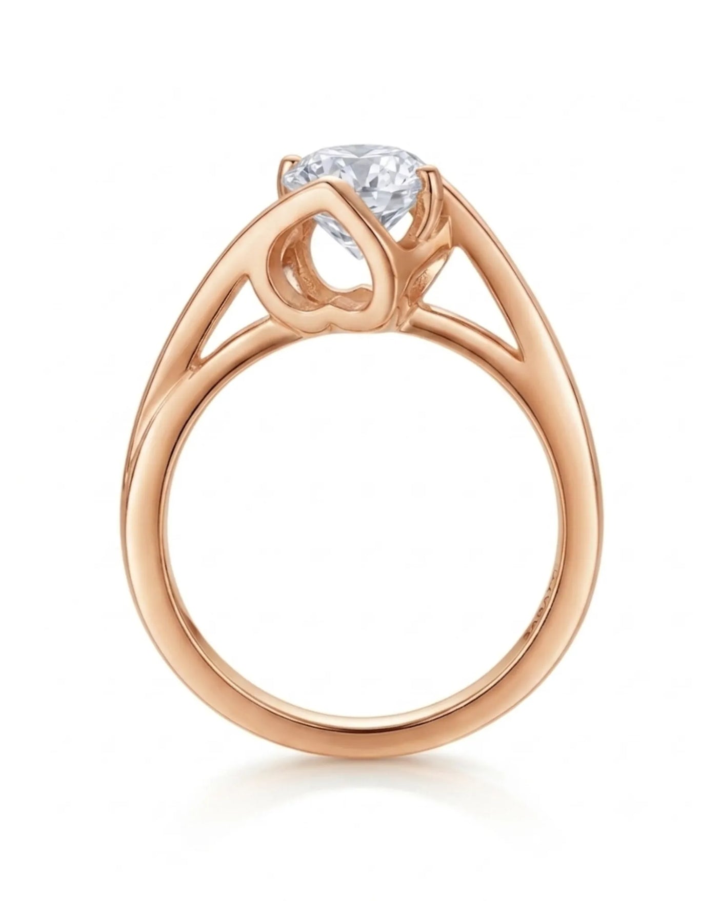 Luxury solitaire moissanite ring with avant-garde curves and romantic 18K rose gold craftsmanship - SARATTI