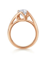Luxury solitaire moissanite ring with avant-garde curves and romantic 18K rose gold craftsmanship - SARATTI