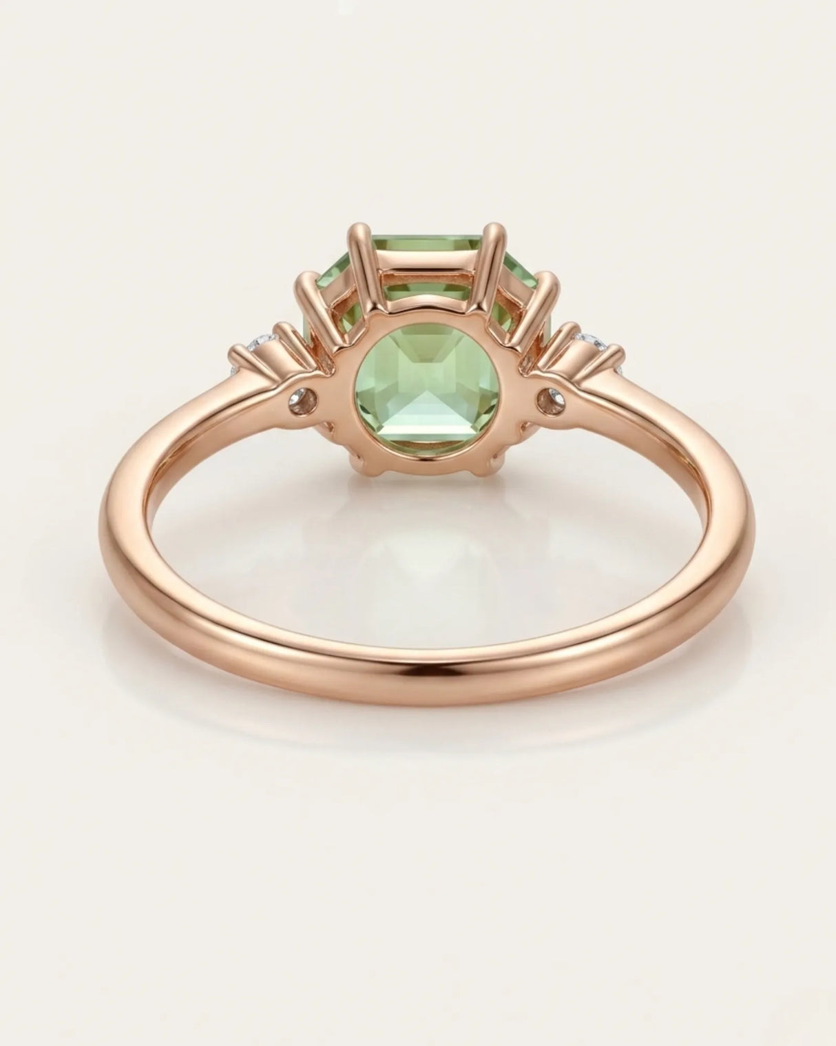 Luxury three stone green tourmaline ring with diamonds in 18K rose gold | SARATTI