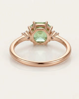 Luxury three stone green tourmaline ring with diamonds in 18K rose gold | SARATTI
