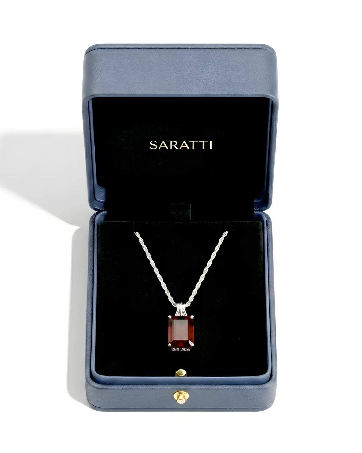 Luxury unisex garnet necklace in Platinum PT-950 with bold natural red center stone | SARATTI