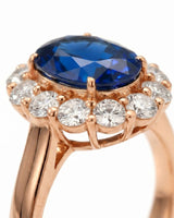Luxury vintage sapphire halo ring with diamonds in romantic 18K rose gold - SARATTI