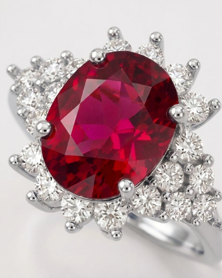 Luxury white gold rubellite tourmaline ring with diamonds for elegant statement jewelry | SARATTI