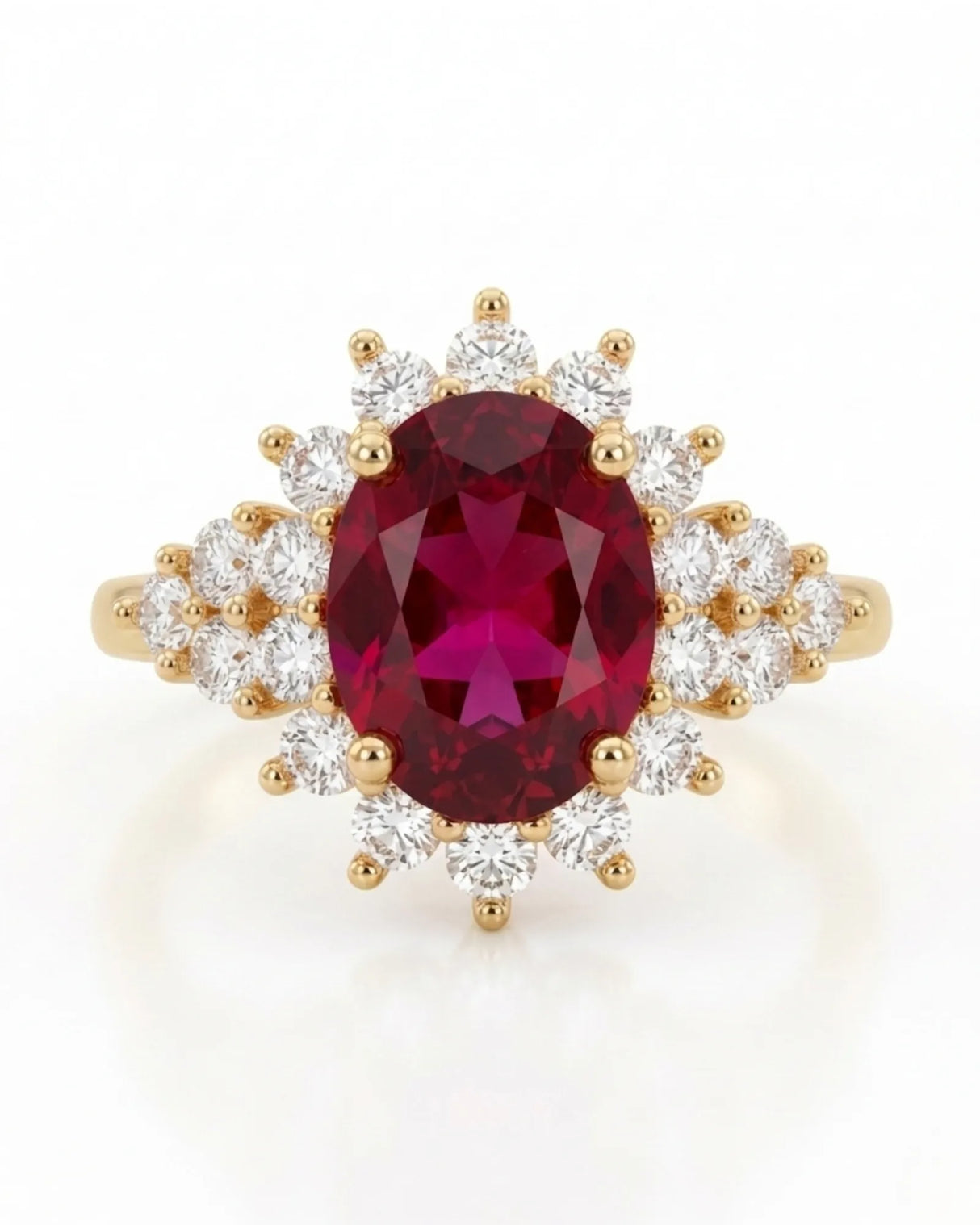 Luxury yellow gold tourmaline and diamond ring with romantic floral halo design - SARATTI