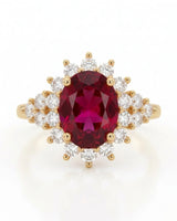 Luxury yellow gold tourmaline and diamond ring with romantic floral halo design - SARATTI