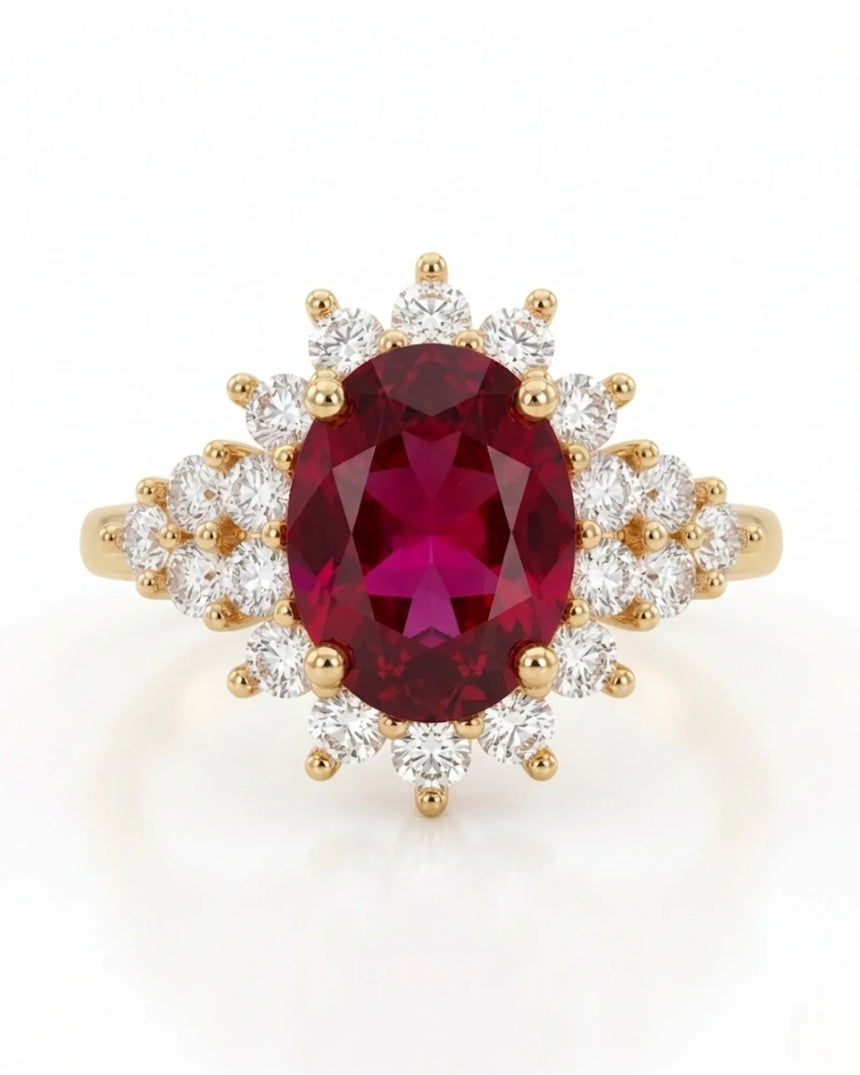Luxury yellow gold tourmaline and diamond ring with romantic floral halo design - SARATTI