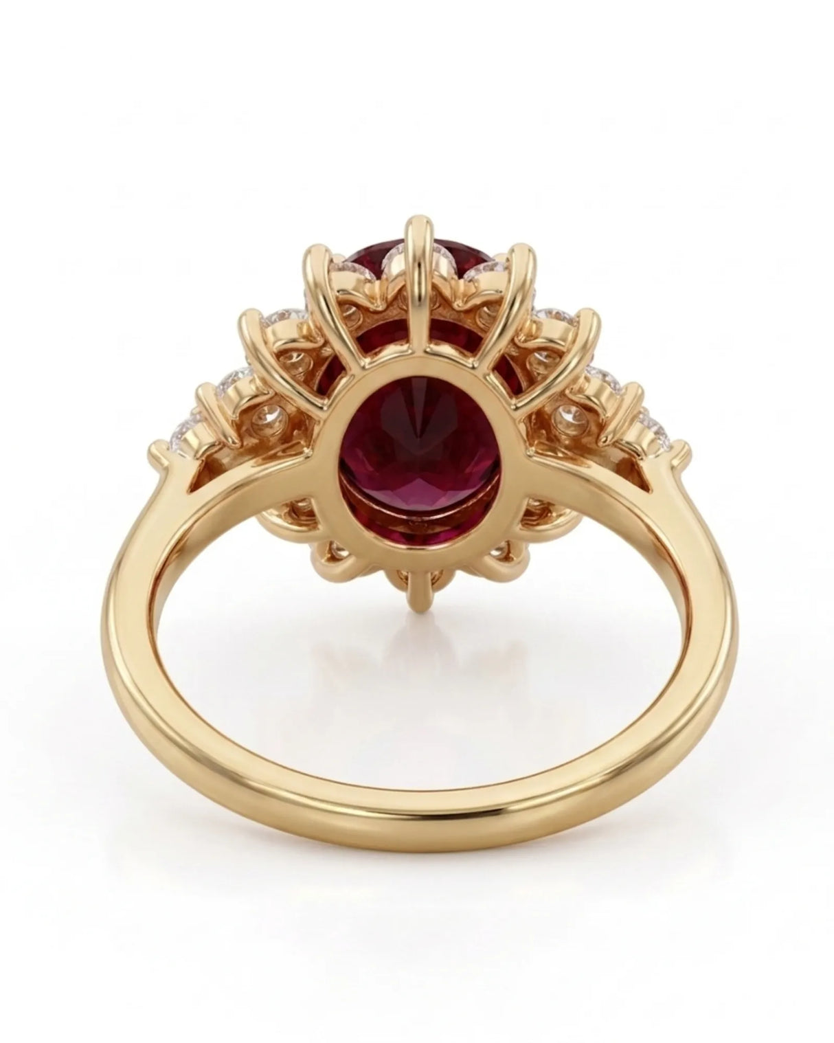 Luxury yellow gold tourmaline and diamond ring with romantic floral halo design | SARATTI