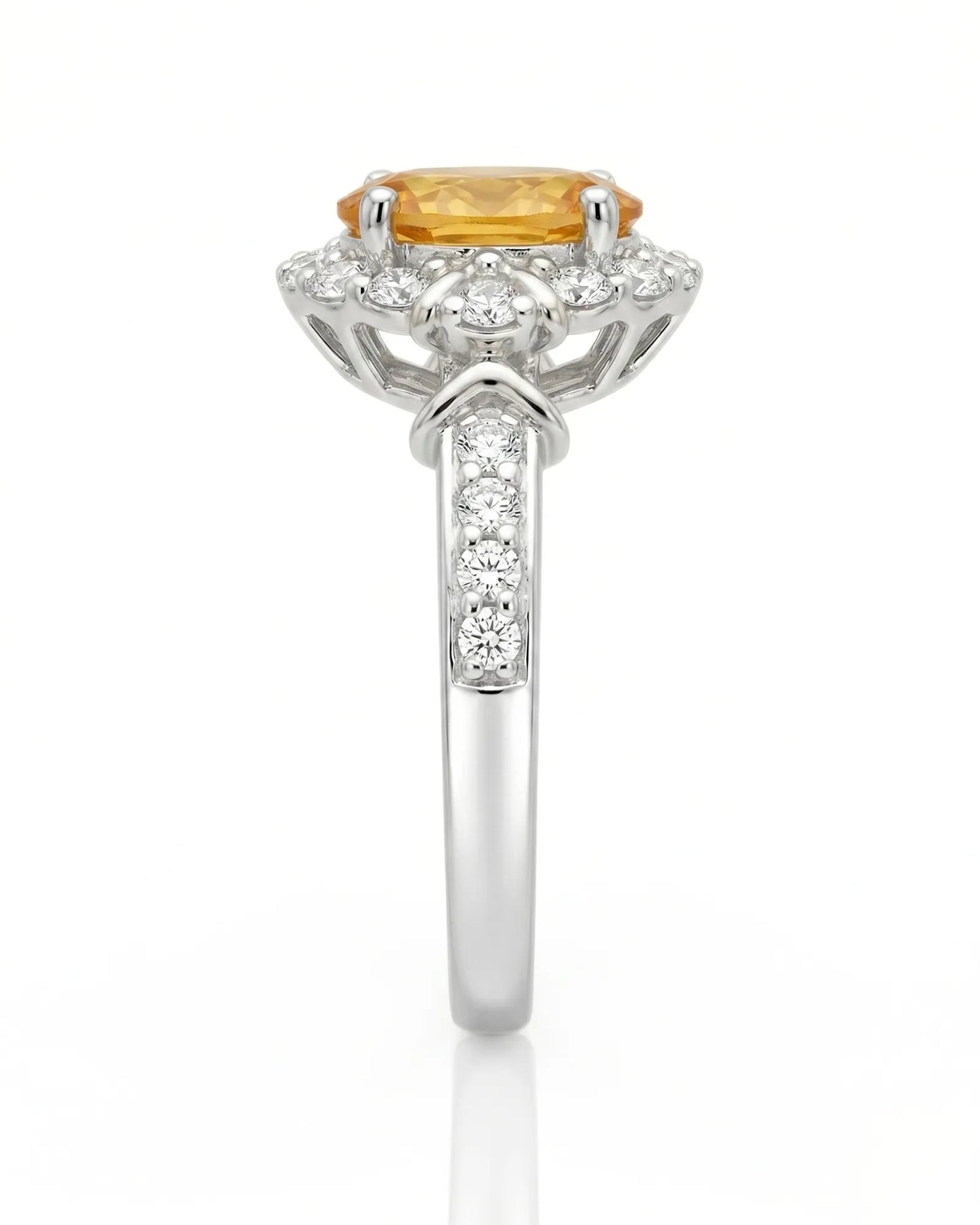 Luxury yellow sapphire diamond ring crafted in luminous 18K white gold | SARATTI