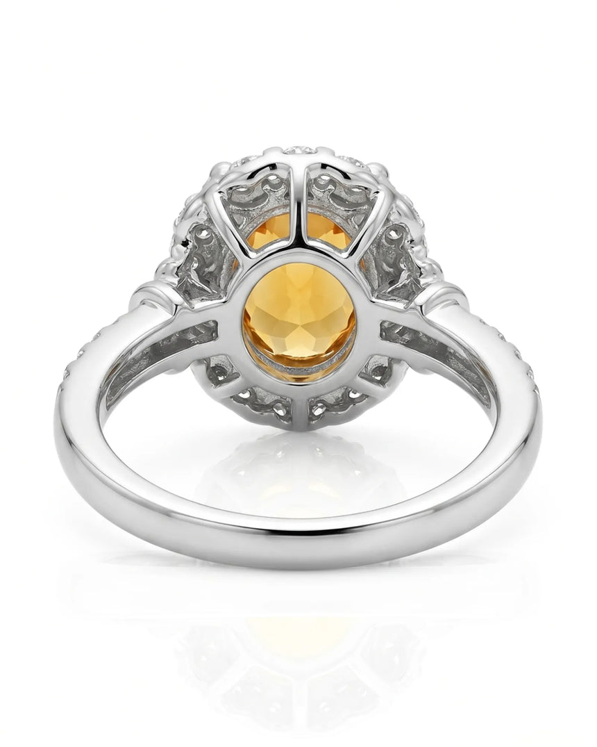 Luxury yellow sapphire diamond ring crafted in premium platinum | SARATTI