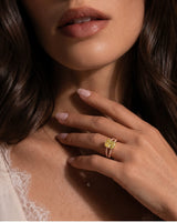 Luxury yellow sapphire statement ring with channel-set diamonds in 18K rose gold | SARATTI