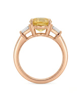 Luxury yellow sapphire three-stone ring with diamond accents in 18K rose gold | SARATTI