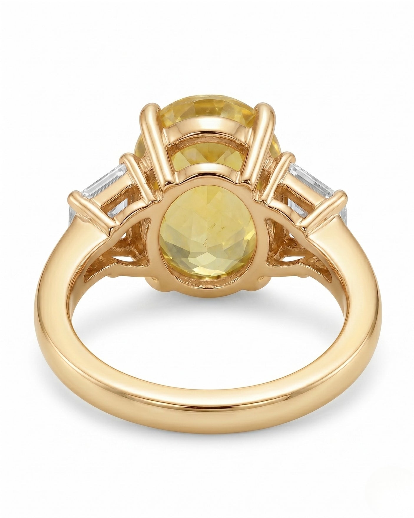 Luxury yellow sapphire three-stone ring with diamond accents in 18K yellow gold - SARATTI