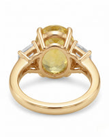 Luxury yellow sapphire three-stone ring with diamond accents in 18K yellow gold - SARATTI