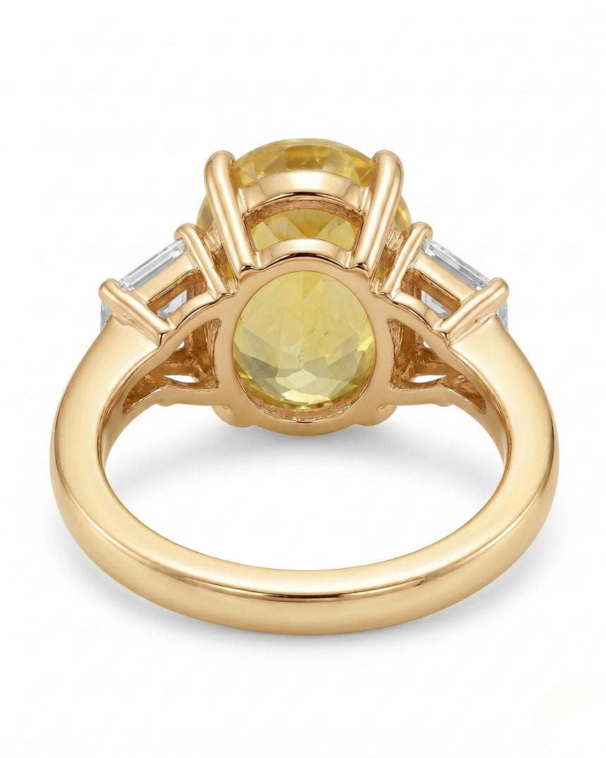 Luxury yellow sapphire three-stone ring with diamond accents in 18K yellow gold - SARATTI