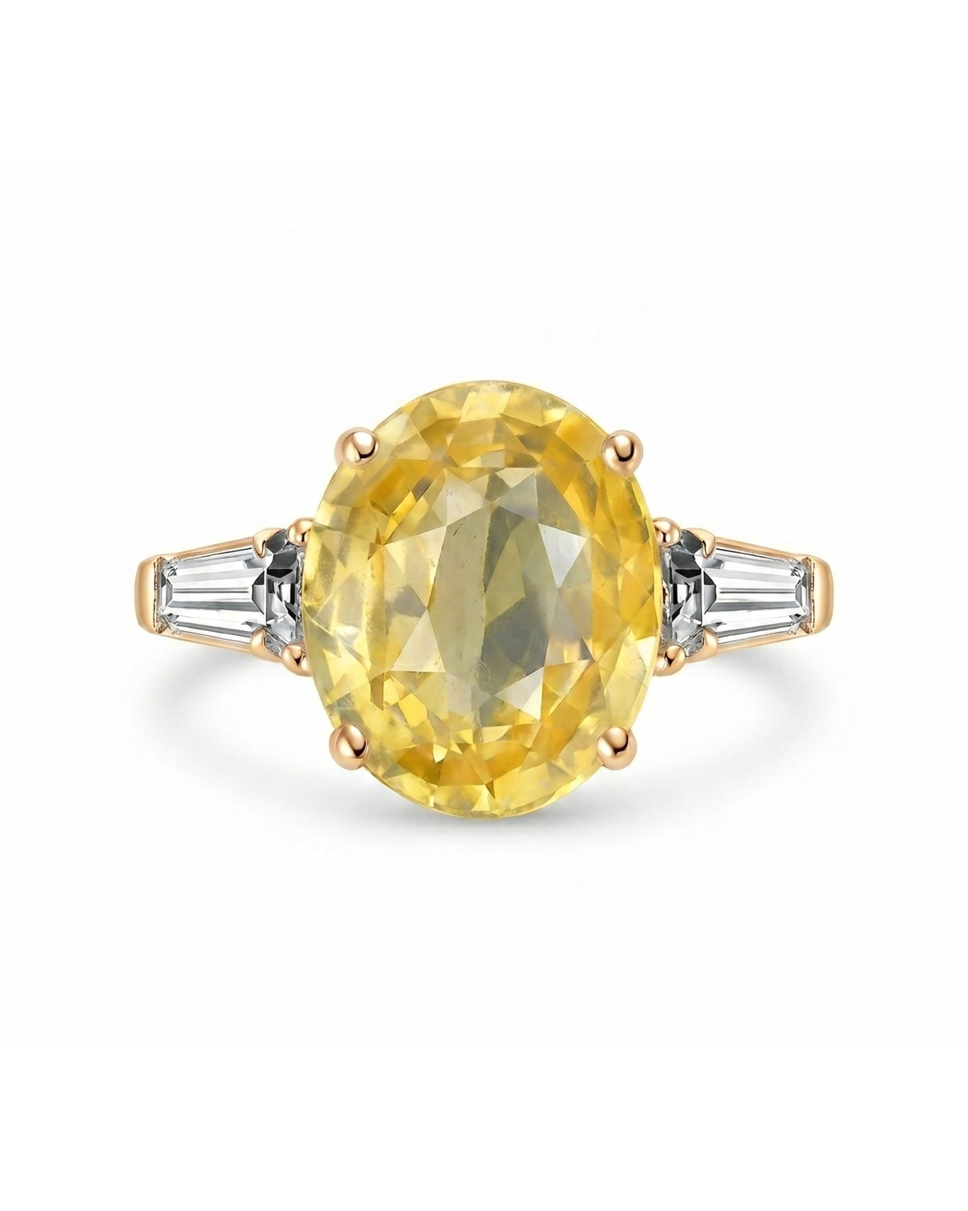 Luxury yellow sapphire three-stone ring with diamond accents in 18K yellow gold | SARATTI
