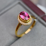 0.85ct Oval Pink Tourmaline Ring in Yellow Gold