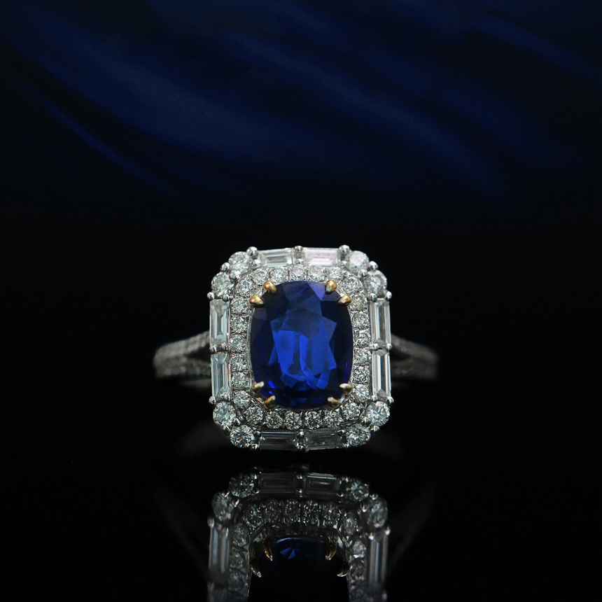 Celestial Citadel – Vivid Blue Sapphire & Diamond Halo Convertible Ring