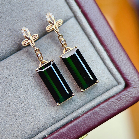 Emerald-Cut Green Tourmaline Earrings in 18K Gold