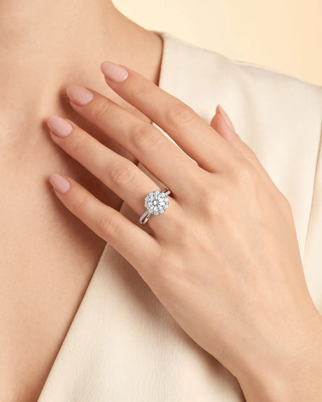 Merida – Sweet Serenity Natural Round Diamond Floral Halo Ring