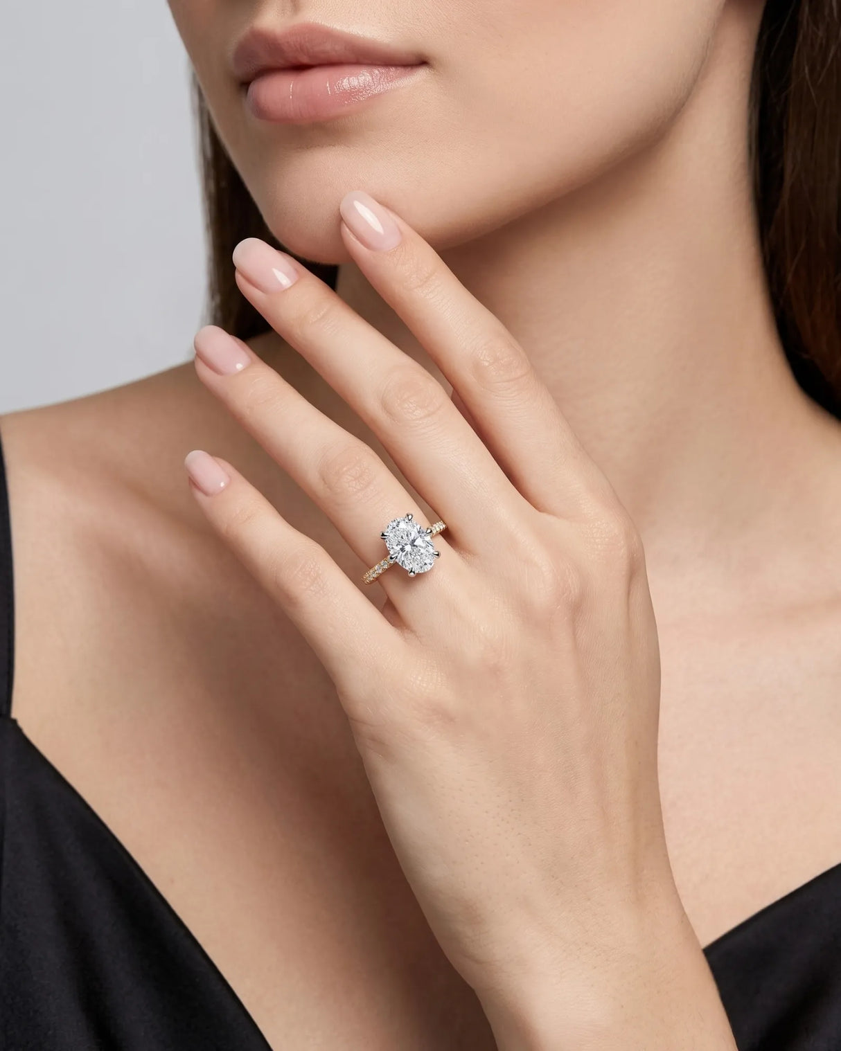 Jade – Natural Oval Diamond Six-Prong Pavé Engagement Ring