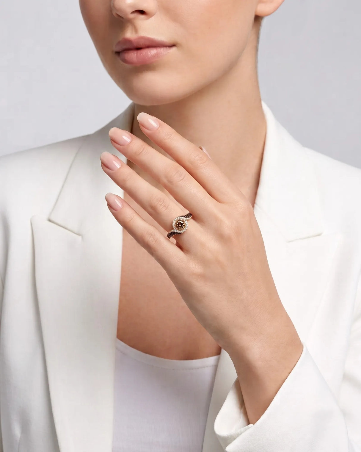 Esther – Natural Champagne Diamond Halo Engagement Ring